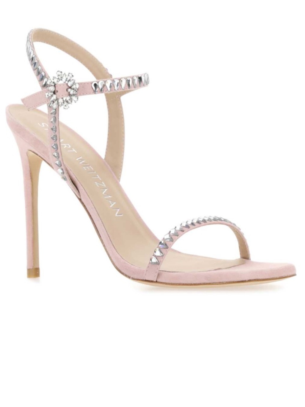 Stuart Weitzman Blush Pink Suede Crystal-Stud Strap Sandal